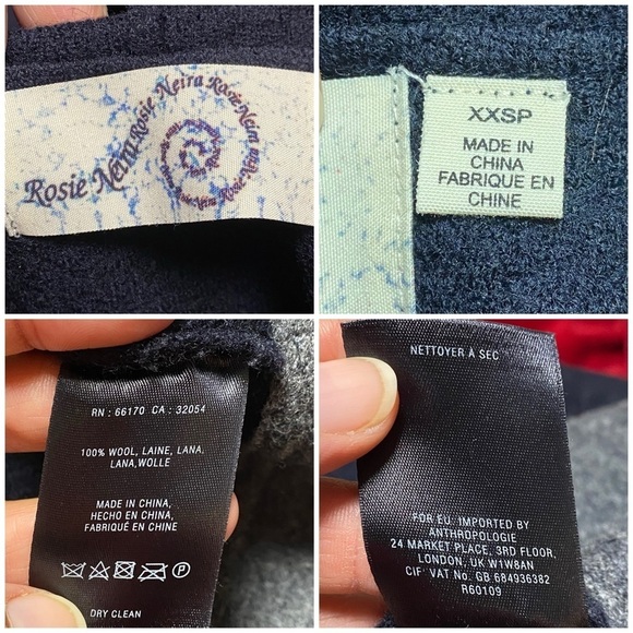 Rosie Neira Wool Cape Jacket Women’s Size XXS Black & Cream Hooded Wrap Coat - Picture 9 of 15